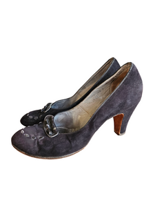 1950s Black Bow Suede Court Shoes