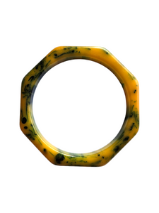 1940s Green and Yellow Marbled Bakelite Hexagonal Bangle