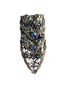 1930s Czech Blue Glass Filigree Dress Clip