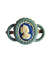 Load image into Gallery viewer, 1940s Make Do and Mend Blue Cameo Wirework Brooch
