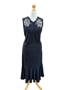 1920s Black Crepe Sleeveless Dress With Lace Star