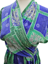 Load image into Gallery viewer, 1940s Blue/Purple and Green Tile Print Silk Dress
