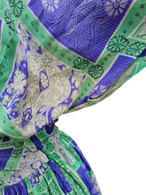 Load image into Gallery viewer, 1940s Blue/Purple and Green Tile Print Silk Dress
