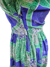 Load image into Gallery viewer, 1940s Blue/Purple and Green Tile Print Silk Dress
