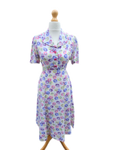 Load image into Gallery viewer, 1940s White Dress With Chartreuse, Pink and Purple Flowers
