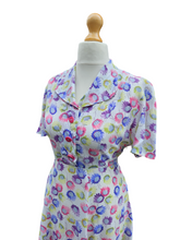 Load image into Gallery viewer, 1940s White Dress With Chartreuse, Pink and Purple Flowers
