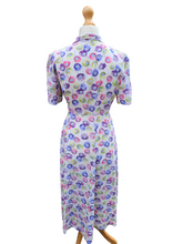 Load image into Gallery viewer, 1940s White Dress With Chartreuse, Pink and Purple Flowers
