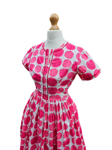 1950s Pink and White Circle Print Dress