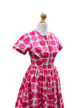 Load image into Gallery viewer, 1950s Pink and White Circle Print Dress
