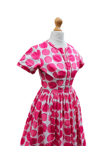 1950s Pink and White Circle Print Dress