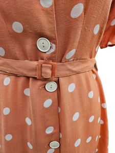 1940s Orange/Caramel And White Spot Dress