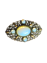 Load image into Gallery viewer, 1930s Czech Opaline Glass Filigree Brooch
