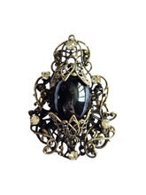 Load image into Gallery viewer, 1930s Czech Black Glass Filigree Drop/Pendant
