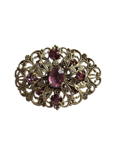 Load image into Gallery viewer, 1930s Czech Purple Glass Filigree Oval Brooch
