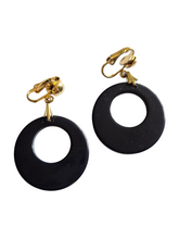 Load image into Gallery viewer, 1950s Navy Blue Bakelite Doorknocker Hoop Earrings
