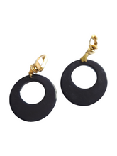 Load image into Gallery viewer, 1950s Navy Blue Bakelite Doorknocker Hoop Earrings
