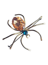 Load image into Gallery viewer, Edwardian Orange and Blue Glass Spider Brooch
