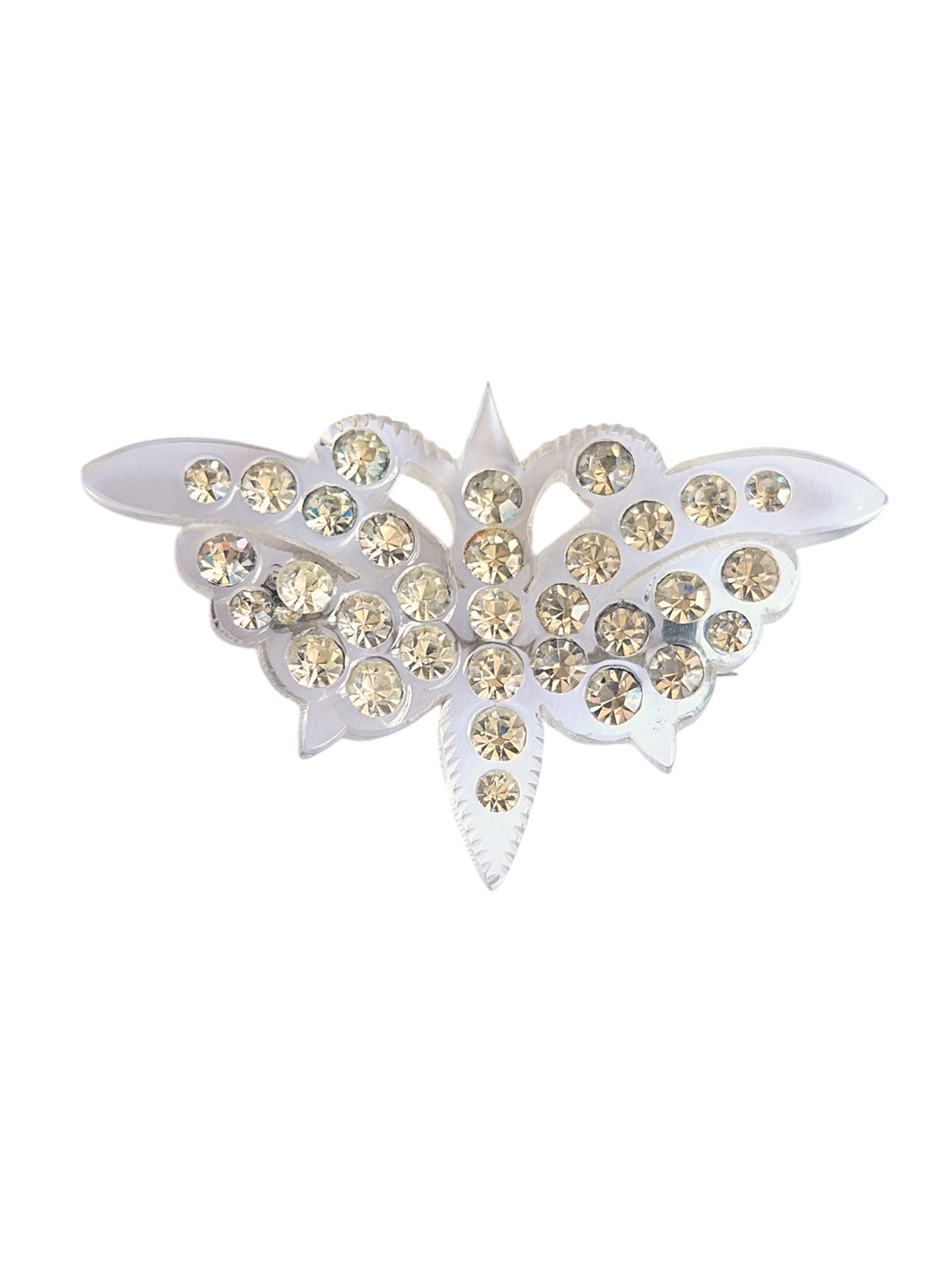 1940s Clear Lucite Diamante Butterfly Brooch