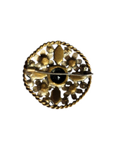 Load image into Gallery viewer, 1930s Czech Black Glass Filigree Brooch
