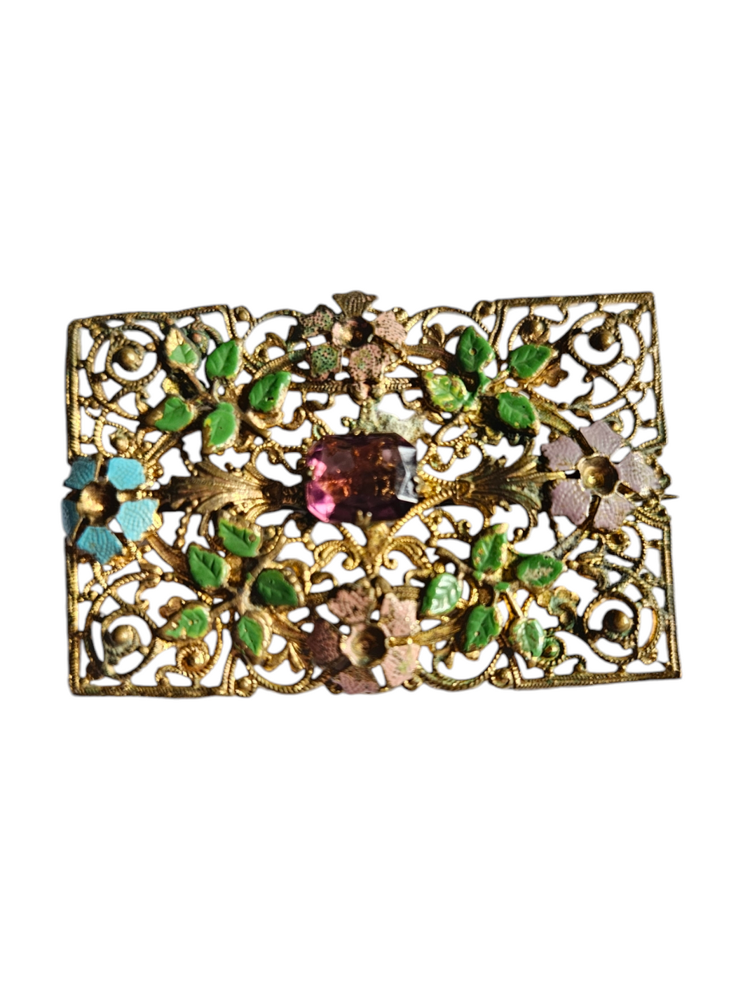 1930s Czech Multicoloured Glass Filigree Brooch