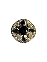 Load image into Gallery viewer, 1930s Czech Black Glass Filigree Brooch
