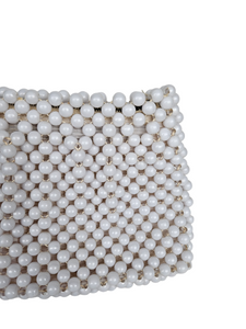 Late 1940s White Chunky Beaded Clutch Bag