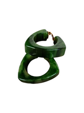 Load image into Gallery viewer, 1940s Green Marbled Bakelite Triangle Hoop Earrings
