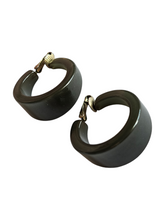 Load image into Gallery viewer, 1940s Khaki Sheer Green Bakelite Hoop Earrings
