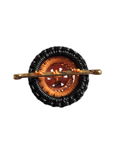 Load image into Gallery viewer, 1940s Make Do and Mend Orange, Black and Bronze Wirework Brooch
