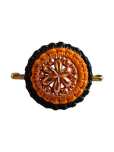 Load image into Gallery viewer, 1940s Make Do and Mend Orange, Black and Bronze Wirework Brooch
