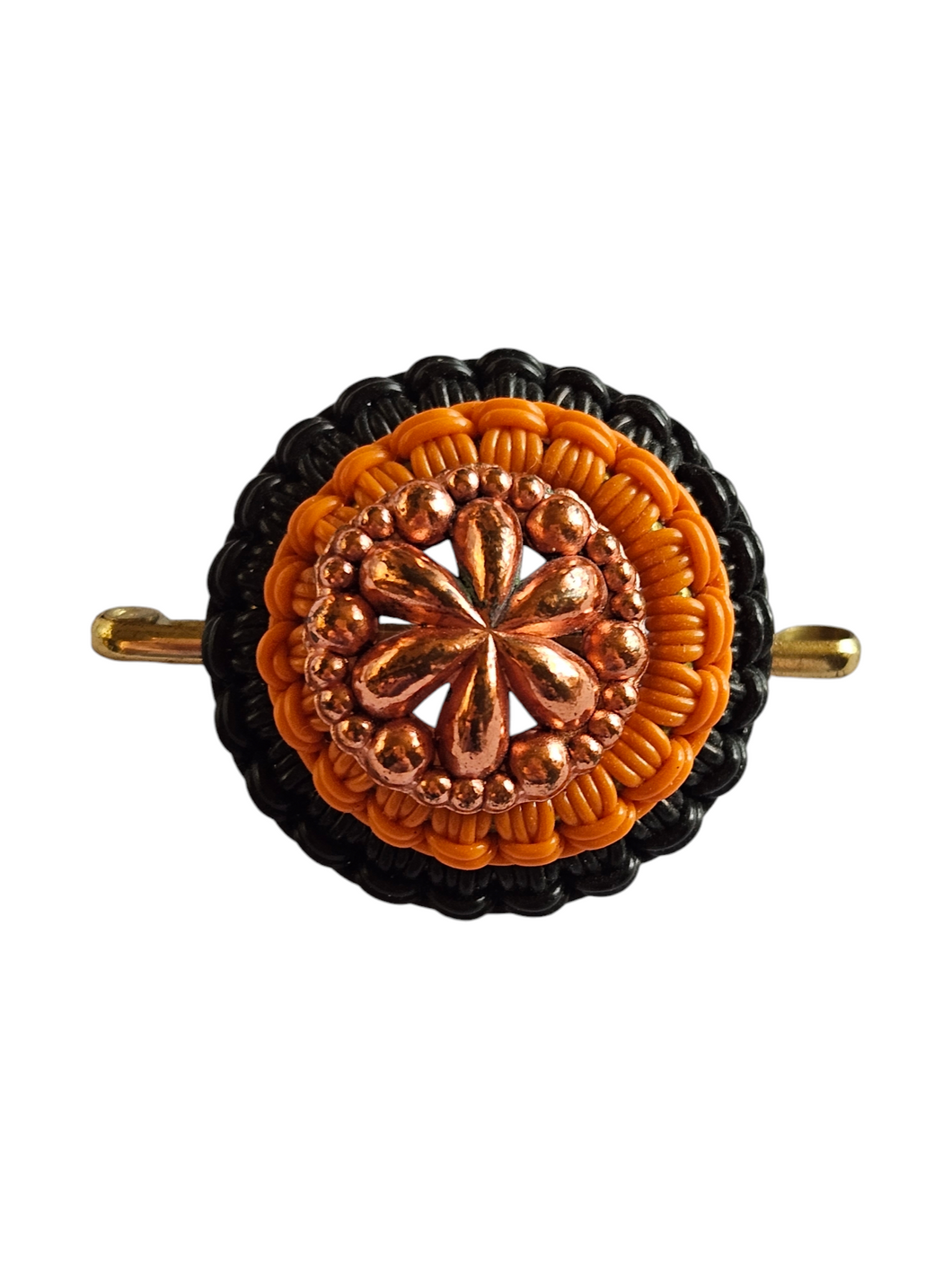 1940s Make Do and Mend Orange, Black and Bronze Wirework Brooch