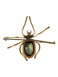 Edwardian HUGE Aqua Blue Glass Spider Brooch