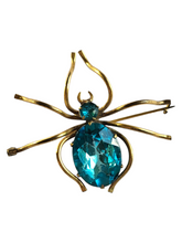 Load image into Gallery viewer, Edwardian HUGE Aqua Blue Glass Spider Brooch
