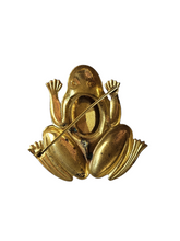 Load image into Gallery viewer, 1930s Deco Red Glass and Brass Frog Brooch
