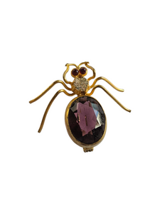 1930s Deco Purple and Red Glass Spider Brooch