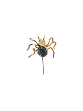 Load image into Gallery viewer, 1930s Deco Blue Glass Spider Stick Pin
