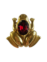 Load image into Gallery viewer, 1930s Deco Red Glass and Brass Frog Brooch
