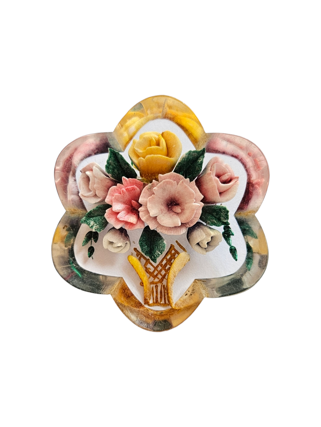 1940s Multicoloured Lucite Flower Basket Brooch