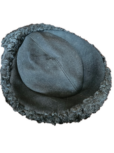 1940s Black Astrakhan Fur Tilt Crown Hat