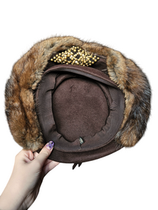 1940s Brown Fur Studded Hat