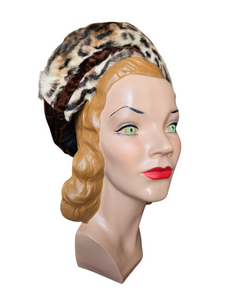 1940s Brown Velvet and Leopard Print Fur Hat