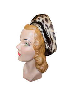 1940s Brown Velvet and Leopard Print Fur Hat