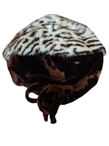 1940s Brown Velvet and Leopard Print Fur Hat