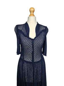 1930s Navy Blue Lace Dress