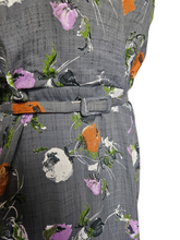 Load image into Gallery viewer, Late 1940s Lilac, Black, White and Orange Floral Dress
