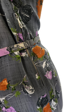 Load image into Gallery viewer, Late 1940s Lilac, Black, White and Orange Floral Dress
