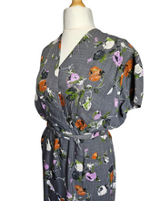 Load image into Gallery viewer, Late 1940s Lilac, Black, White and Orange Floral Dress
