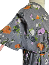 Load image into Gallery viewer, Late 1940s Lilac, Black, White and Orange Floral Dress
