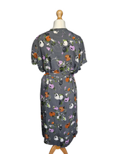 Load image into Gallery viewer, Late 1940s Lilac, Black, White and Orange Floral Dress
