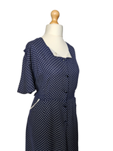 Load image into Gallery viewer, 1940s Navy Blue and White Checked Print Dress
